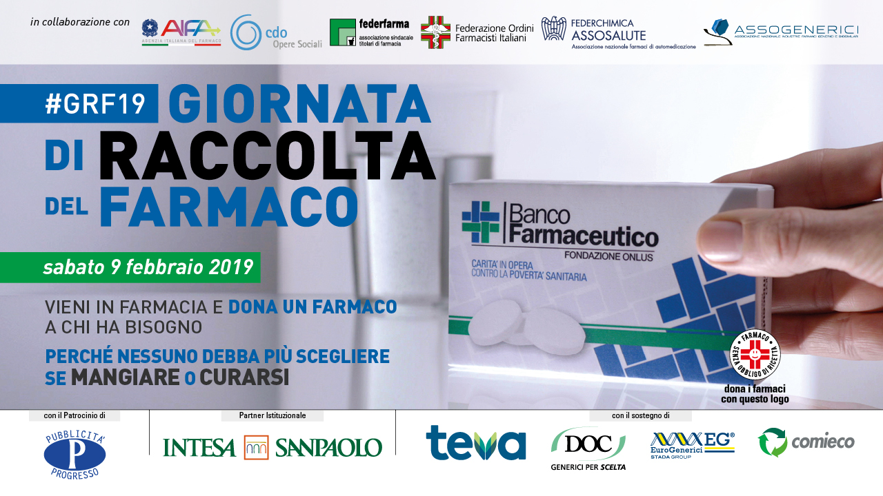 Scopri di più sull'articolo Banco Farmaceutico – GIORNATA di RACCOLTA del FARMACO – 09/02/19
