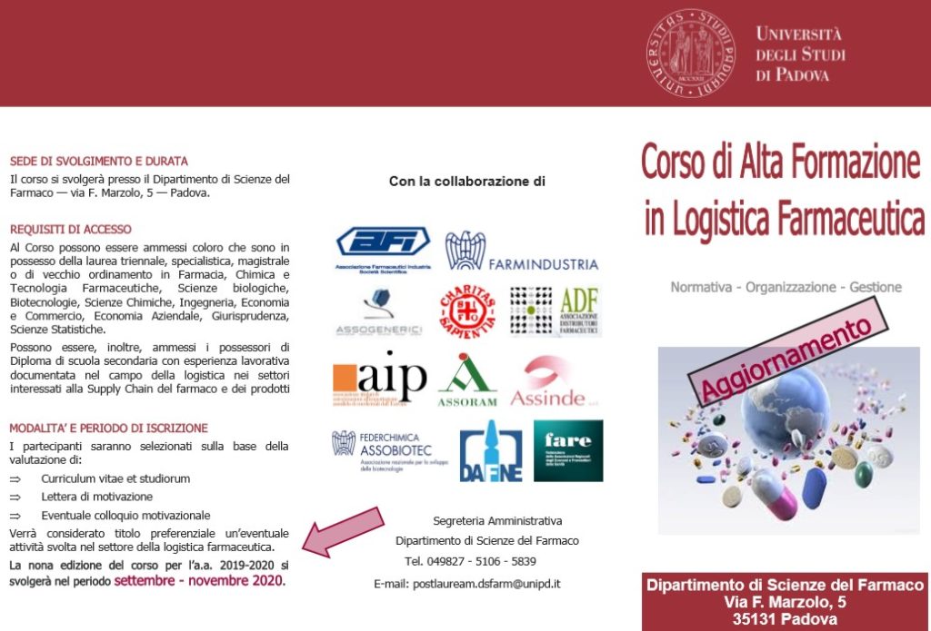 Scopri di più sull'articolo Rinnovato il Corso di Alta Formazione in Logistica Farmaceutica dell’Univ. di Padova